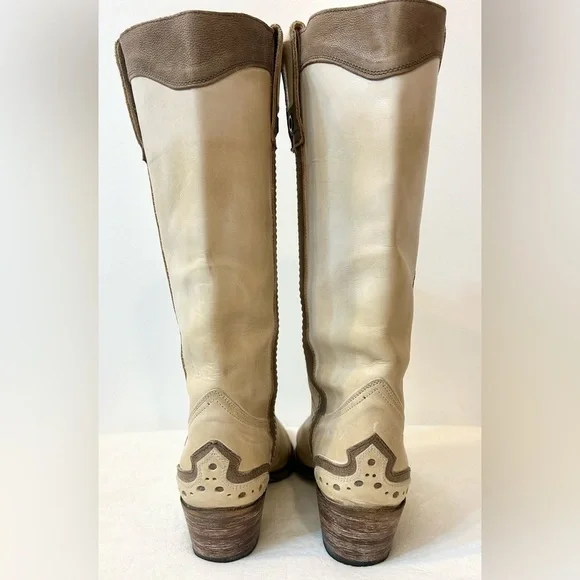 Sendra Handmade Leather Cowboy Boots in Cream and Brown Size 6.5